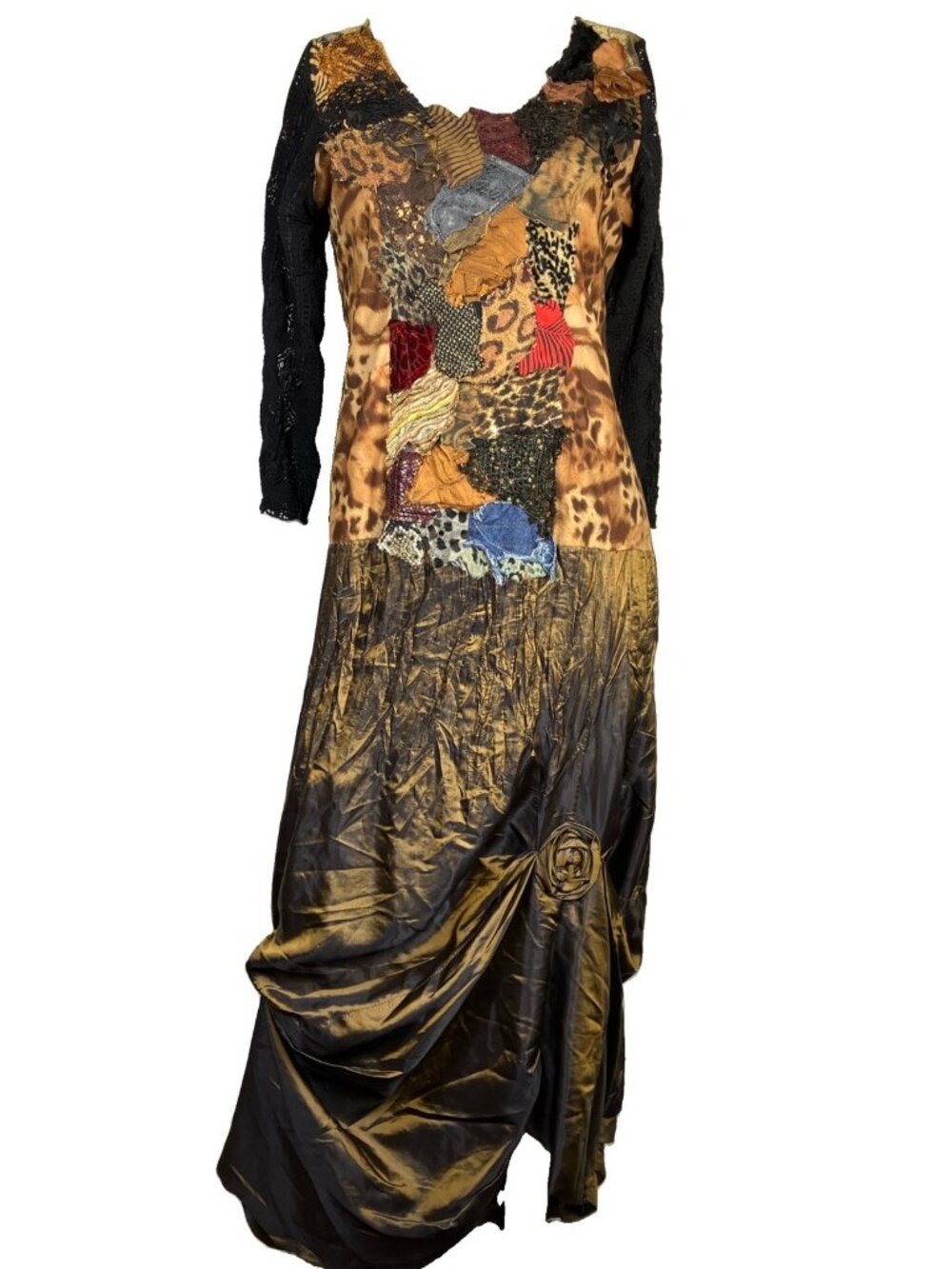 M Lee Andersen Patchwork Bubble Skirt Leopard Sequin Lace Y2k